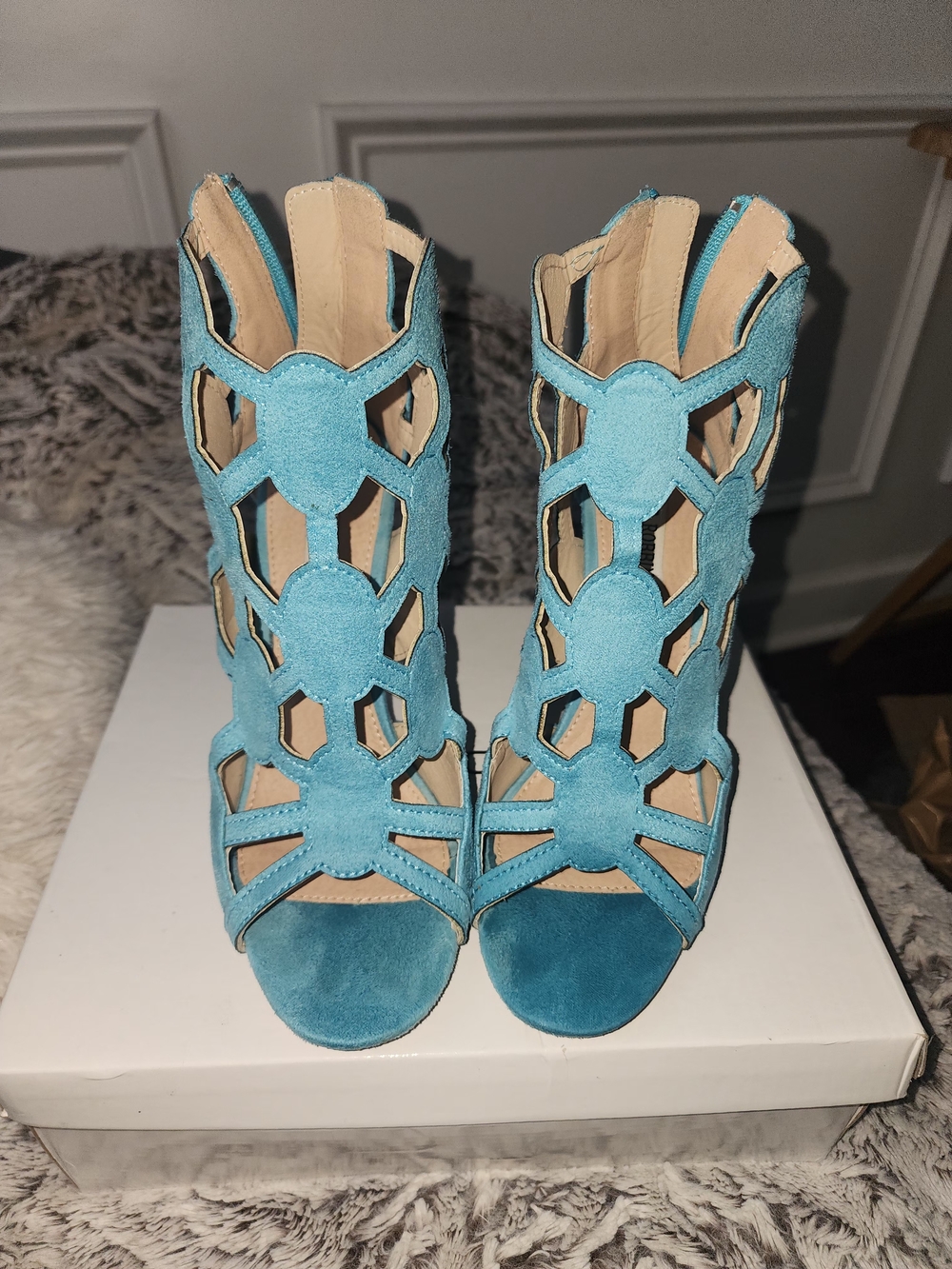 Cape Robbin Teal Cutout Suede High Heel Sandals